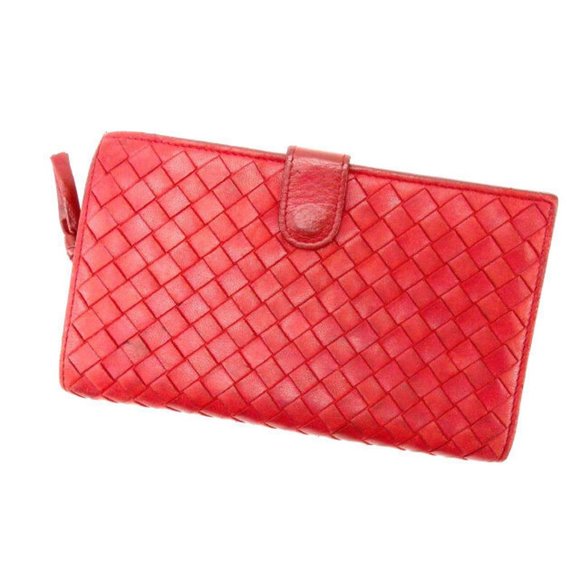 AUTH Bottega Veneta Wallet Purse Intrecciato Red Woman